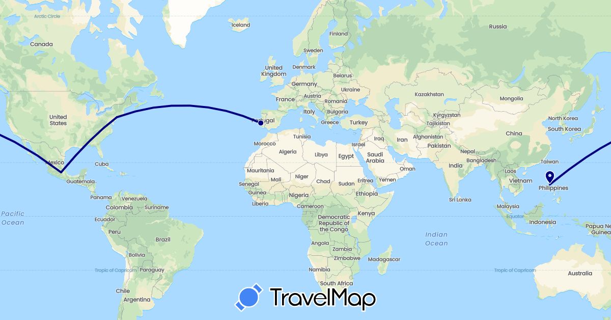 TravelMap itinerary: driving in Mexico, Philippines, Portugal, United States (Asia, Europe, North America)